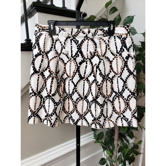 Worthington Pencil Skirt Womens Size 12 White Geo Print Cotton Stretch Back Zip - Picture 2 of 11